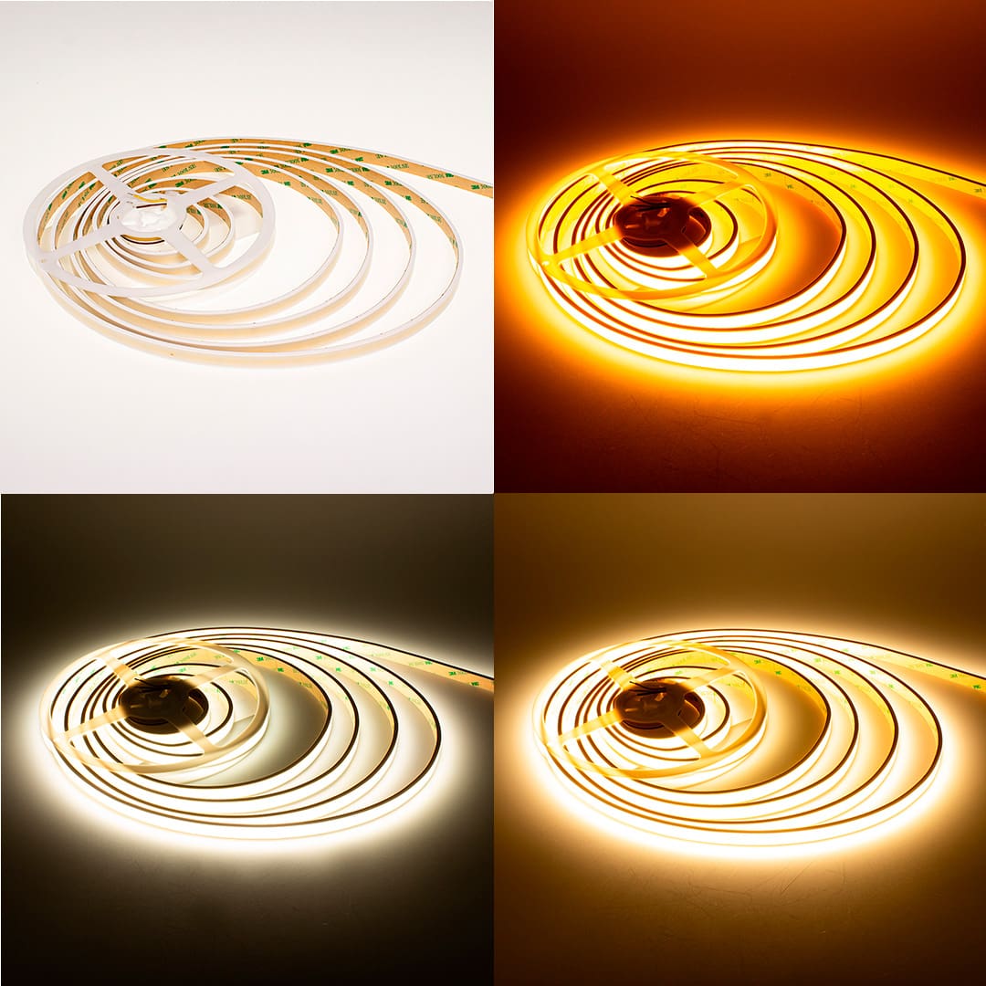 Светодиодная лента COB N1204W, 608 chip/m, CCT (2700-5000K), 24V, 22W/m, CRI>90, P12, IP67, R27