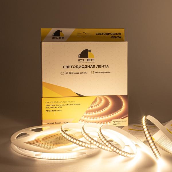 Светодиодная лента Class Premium, 2835, 176 led/m, warm white, 24V, IP33, RN12