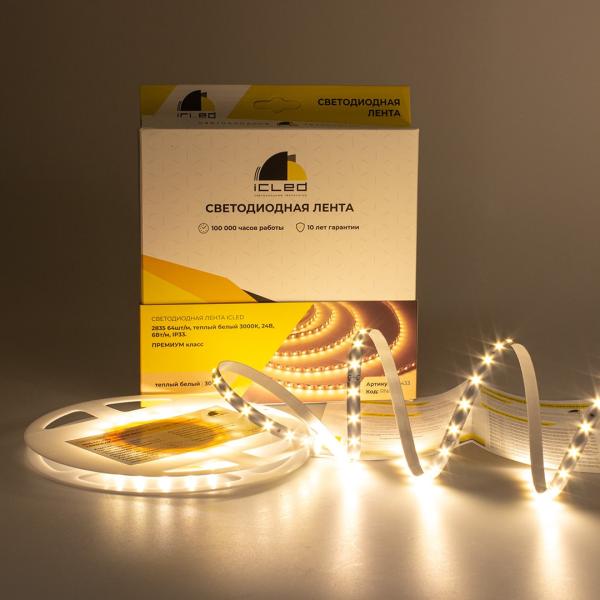 Светодиодная лента Class Premium, 2835, 64 led/m, warm white, 24V, IP33, RN03