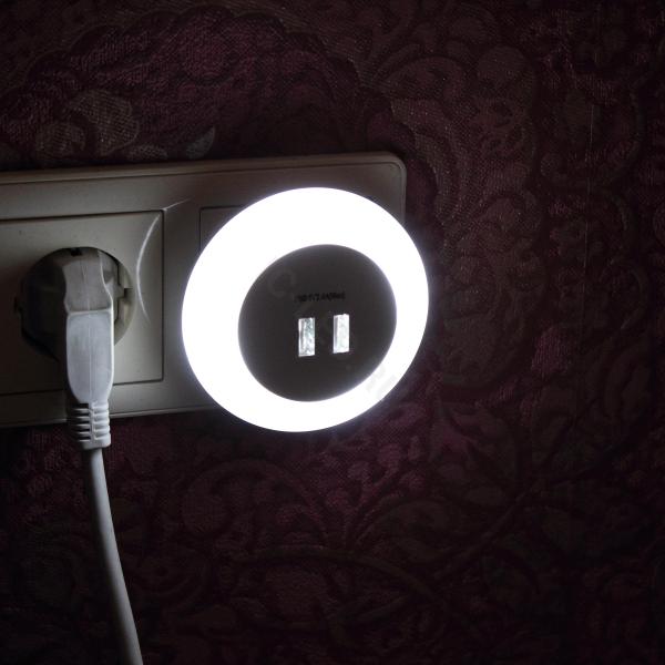 Светильник ночник WTG-050USB TL300 (220V, 2x USB 5V2,4A Max, с датчиком освещенности) Светильник ночник WTG-050USB TL300 (220V, 2x USB 5V2,4A Max, с датчиком освещенности)