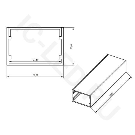 Алюминиевый профиль 776 (2000x30x20мм с рассеивателем)