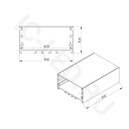 Алюминиевый профиль 322K (2500х70х35мм с рассеивателем)