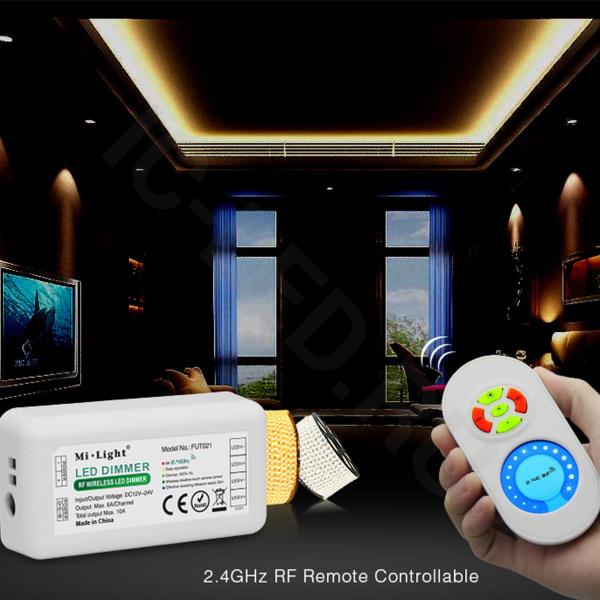 Диммер с пультом Mi-Light FUT021 P824 (Brightness, 12-24V, 120-240W, 2.4GHz) Диммер с пультом Mi-Light FUT021 P824 (Brightness, 12-24V, 120-240W, 2.4GHz)