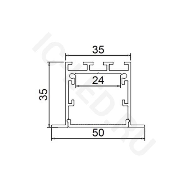 Алюминиевый профиль врезной CX-A017-R5 319 (2500x50/35x35мм с рассеивателем)