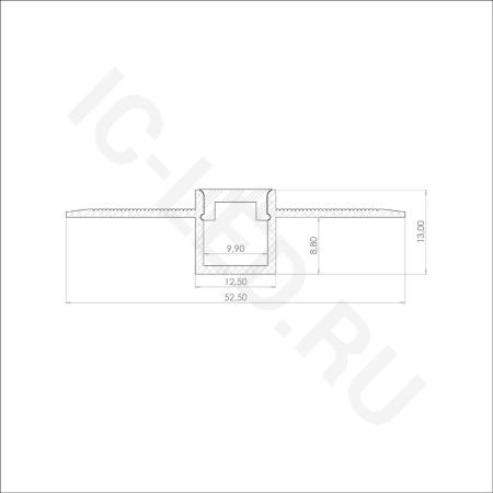 Алюминиевый профиль 3D встраиваемый в гипсокартон 627 (1500x52,5/12,5x13 мм с рассеивателем)