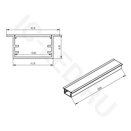 Алюминиевый профиль врезной 754 (2000x18.7/14.1x8.35мм с рассеивателем)