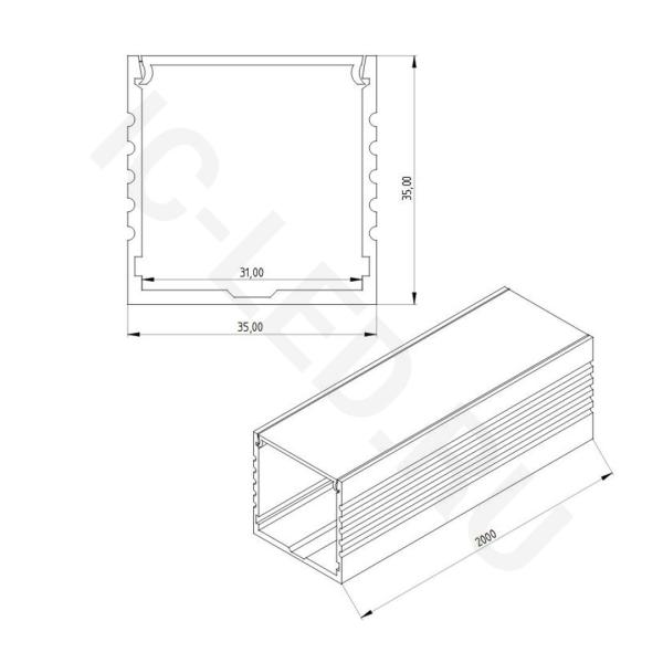Алюминиевый профиль 046 (2000х35х35мм с рассеивателем)