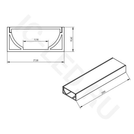 Алюминиевый профиль 762 (1940x27x11.6мм с рассеивателем)