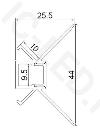 Алюминиевый профиль встраиваемый в гипсокартон 345 (2500*44*25,5мм с рассеивателем, внутренний угол)