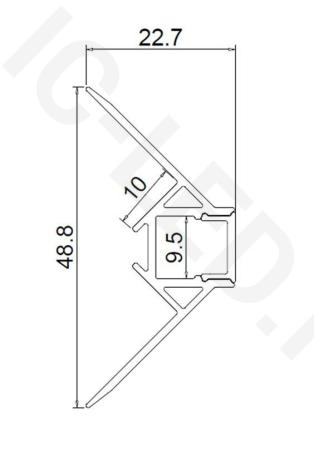 Алюминиевый профиль встраиваемый в гипсокартон 346 (2500*48,8*22,7мм с рассеивателем, внешний угол)