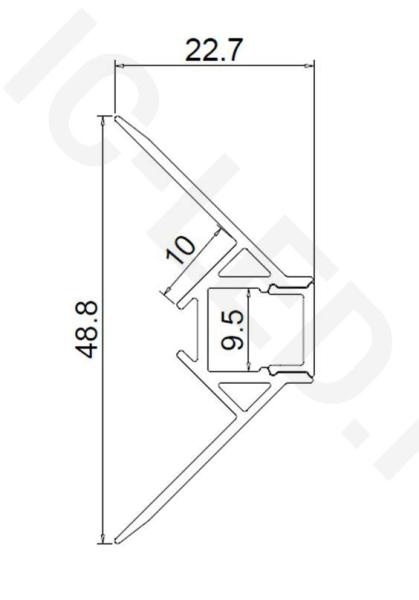 Алюминиевый профиль встраиваемый в гипсокартон 346 (2500*48,8*22,7мм с рассеивателем, внешний угол)
