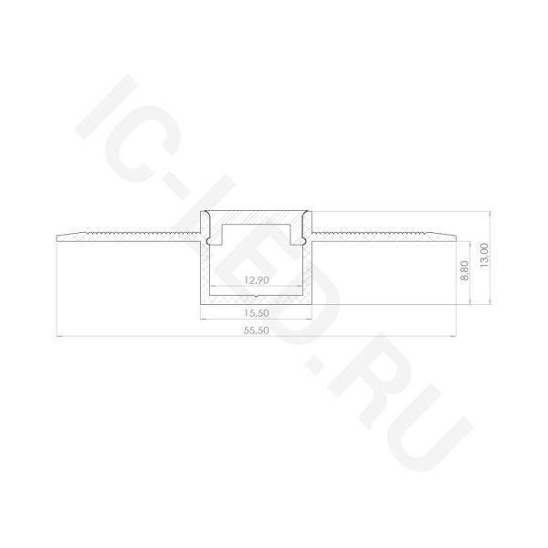 Алюминиевый профиль 3D встраиваемый в гипсокартон 628 (1500x55.5/15,5x13 мм с рассеивателем)