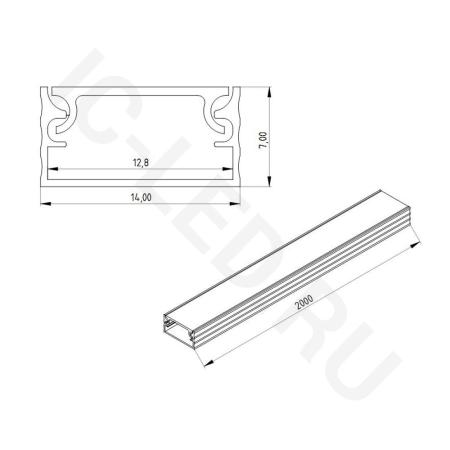 Алюминиевый профиль 551F (2000x14x7мм с рассеивателем)