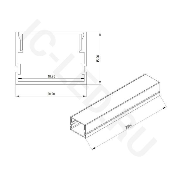 Алюминиевый профиль 772 (2000x20.2x15мм с рассеивателем)