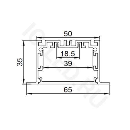 Алюминиевый профиль врезной CX-A045-R 270 (2500x65/50x35мм с рассеивателем)