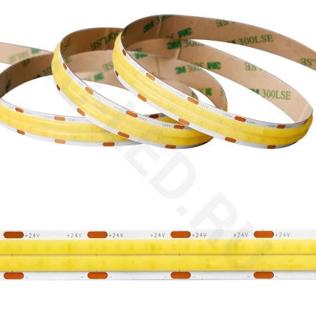 Светодиодная лента COB, 600 chip/m, теплая 3000К, 24V, 24W/m, CRI>90, P12, IP20, A251