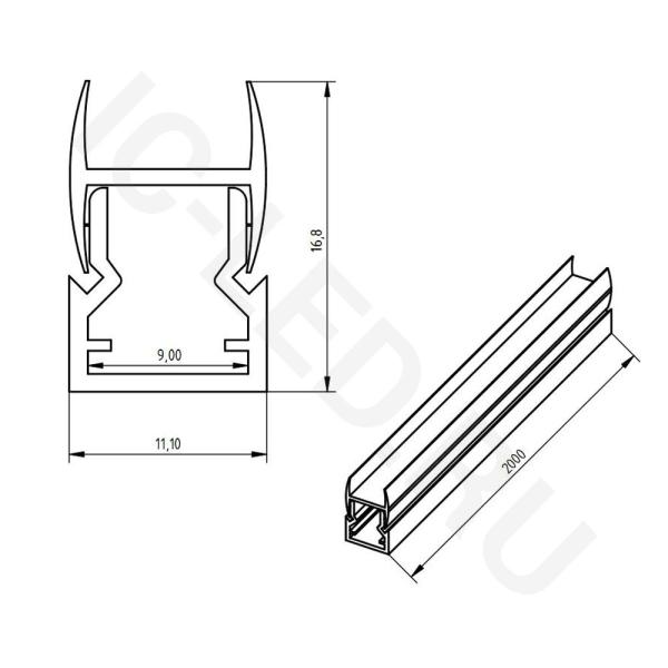 Алюминиевый профиль 778 (2000x11.1x16.8мм с рассеивателем)