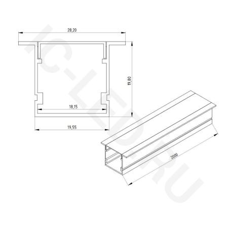 Алюминиевый профиль врезной 774 (2000x28.2/19.55x19.8мм с рассеивателем)