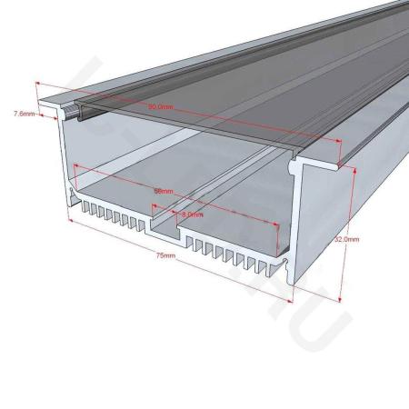 Алюминиевый профиль врезной CX-A047-R1 200 (2000x90/75x32мм с рассеивателем)