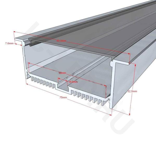 Алюминиевый профиль врезной CX-A047-R1 200 (2000x90/75x32мм с рассеивателем)